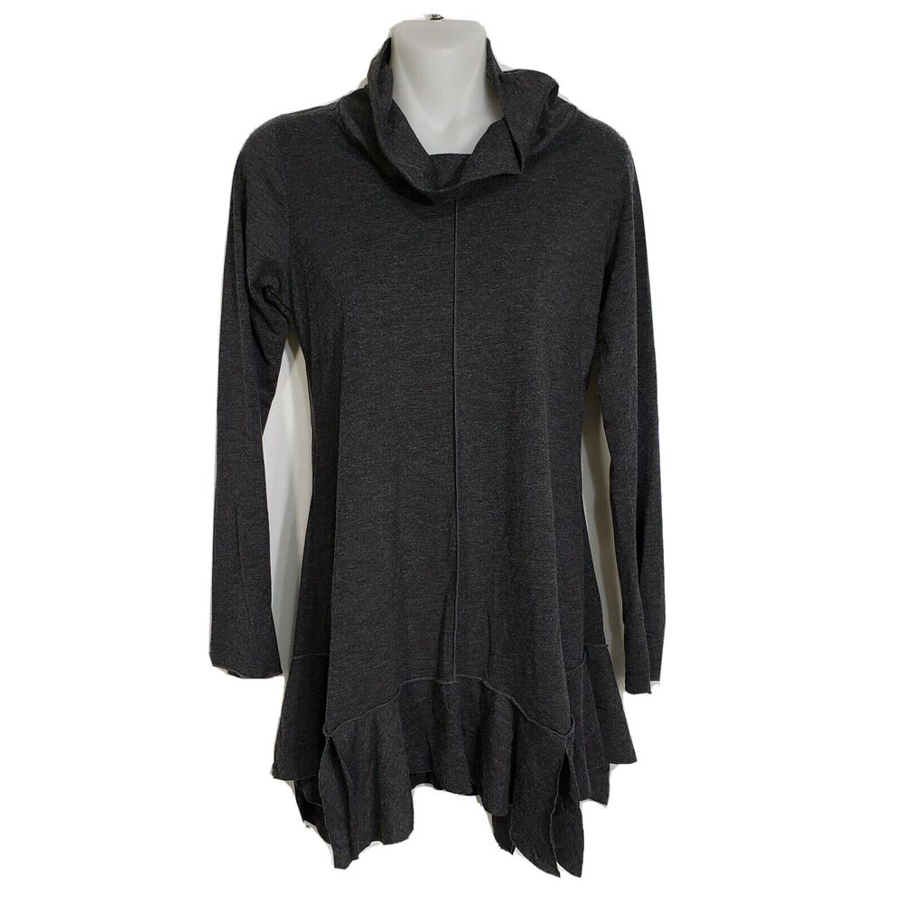 Vine Street Womens Top Small S Gray Cowl Neck Sweater Asymmetrical Hem Pleats